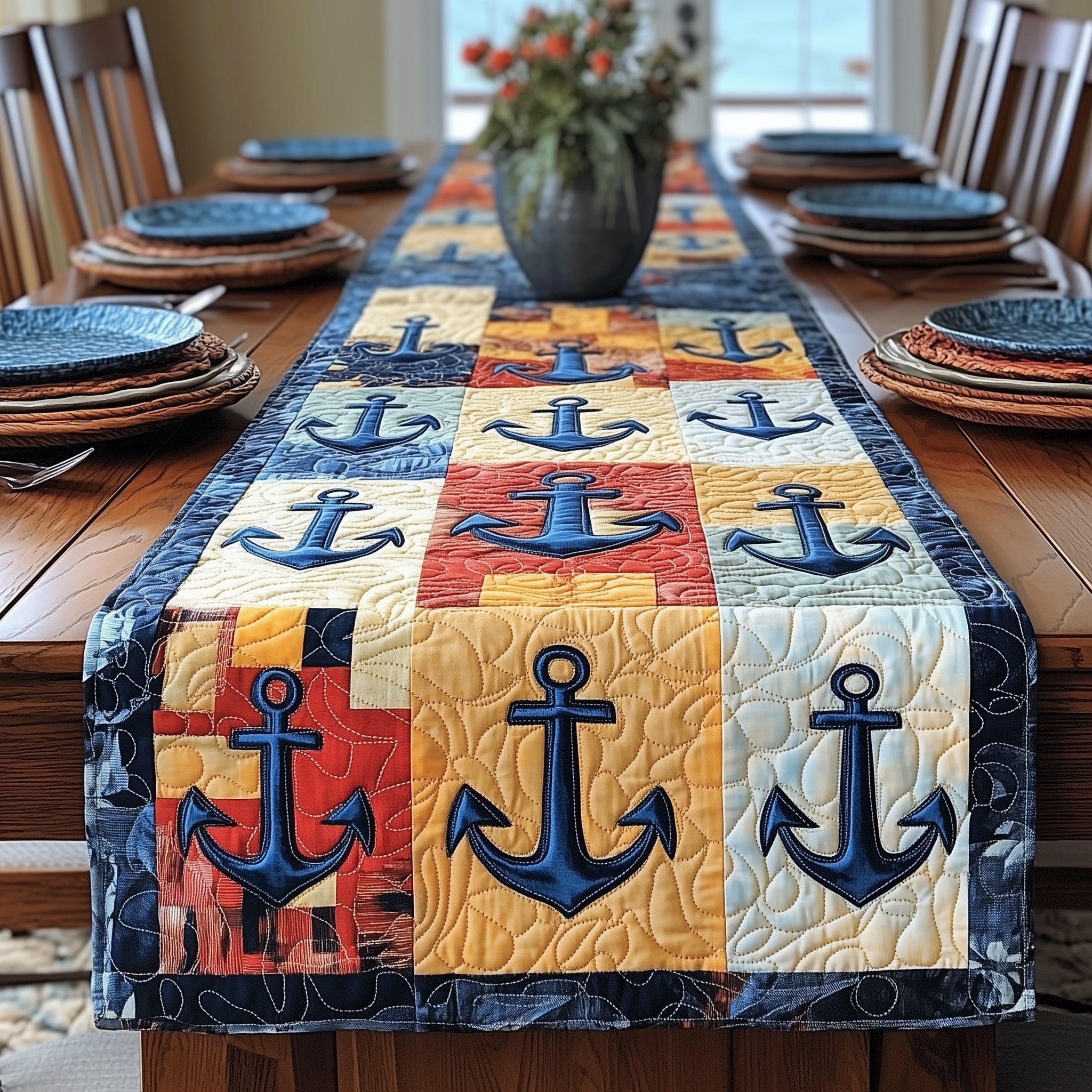 Nautical Anchor Quilted Table Runner Dining Room Centerpieces Anchor Gifts For Him