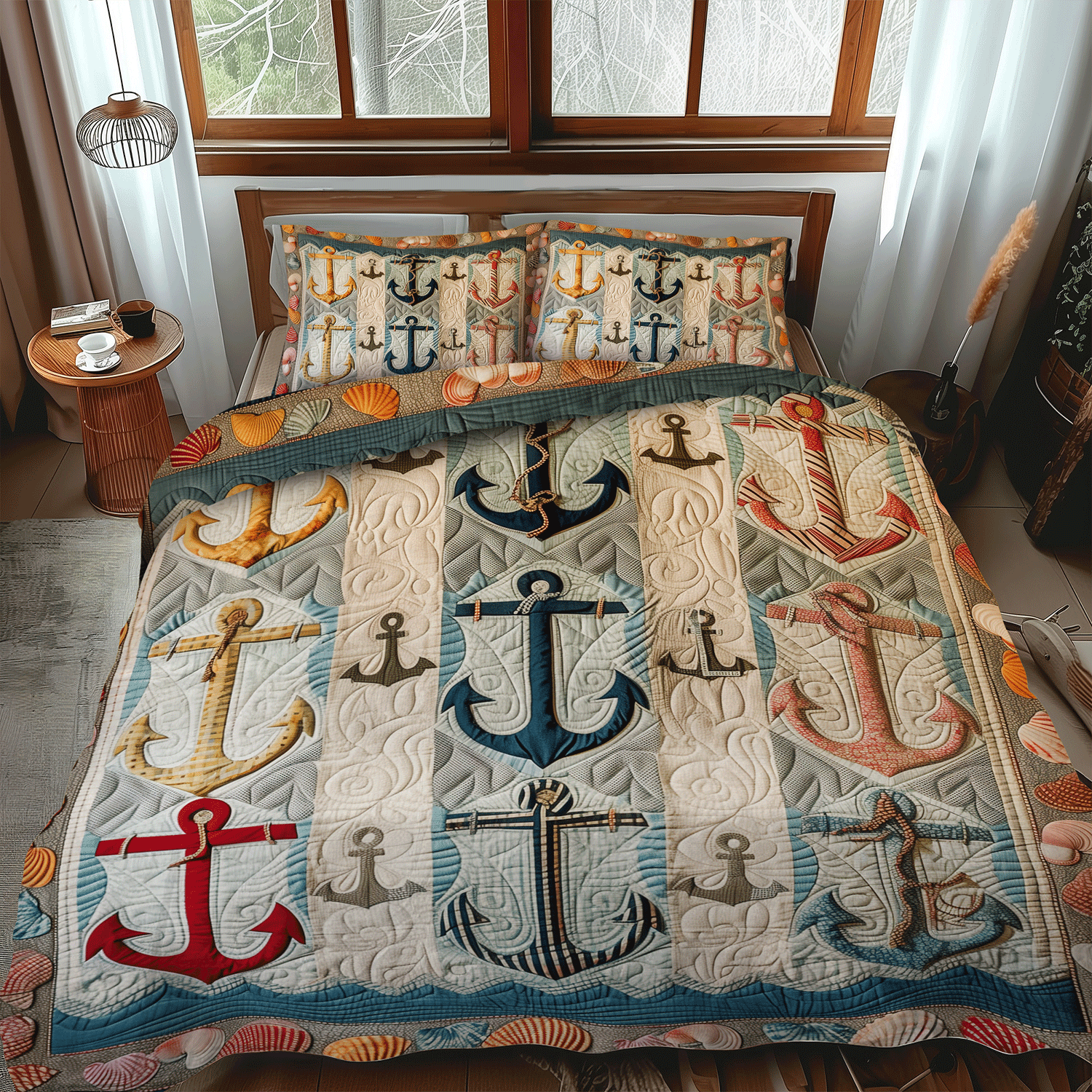 Nautical Anchors Quilted Bedding Set Unusual Bed Sheets Anchor Gifts For Her