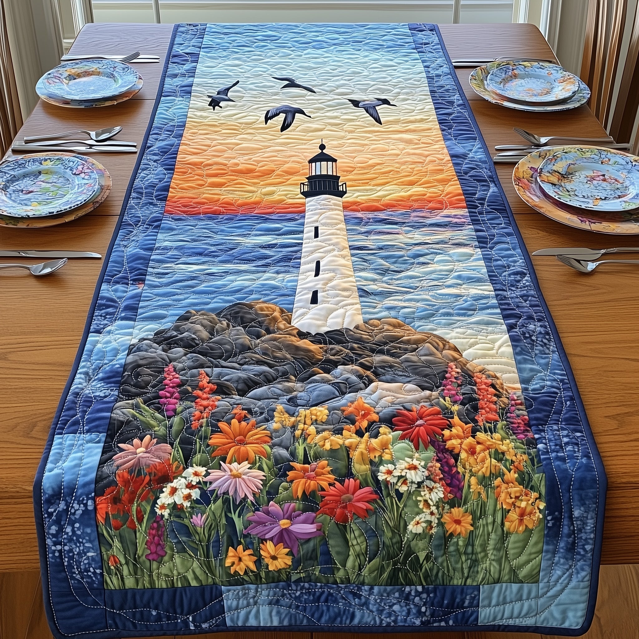 Nautical Lighthouse Quilted Table Runner Best Table Runner Unique Lighthouse Gifts