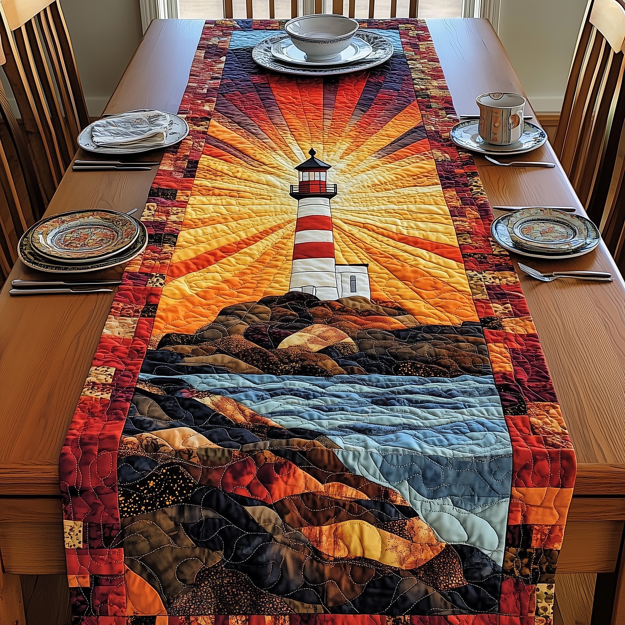Nautical Lighthouse Quilted Table Runner Formal Dining Table Runners Lighthouse Themed Gifts