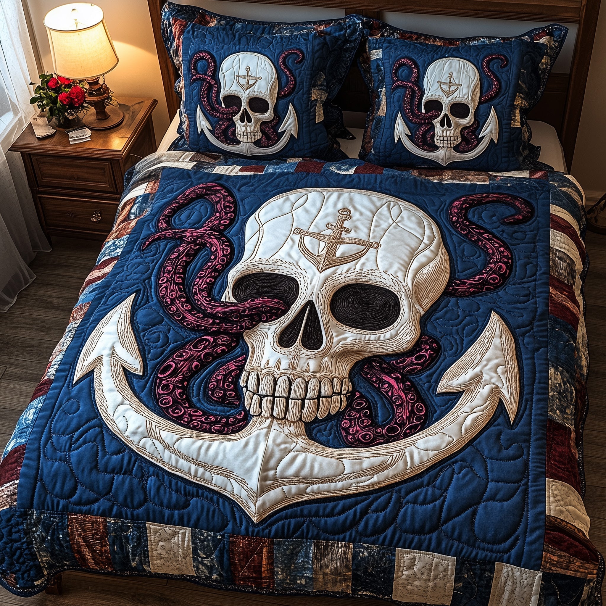 Nautical Nightmare Quilted Bedding Set Bedroom Room Decor Skull Stuff For Guys