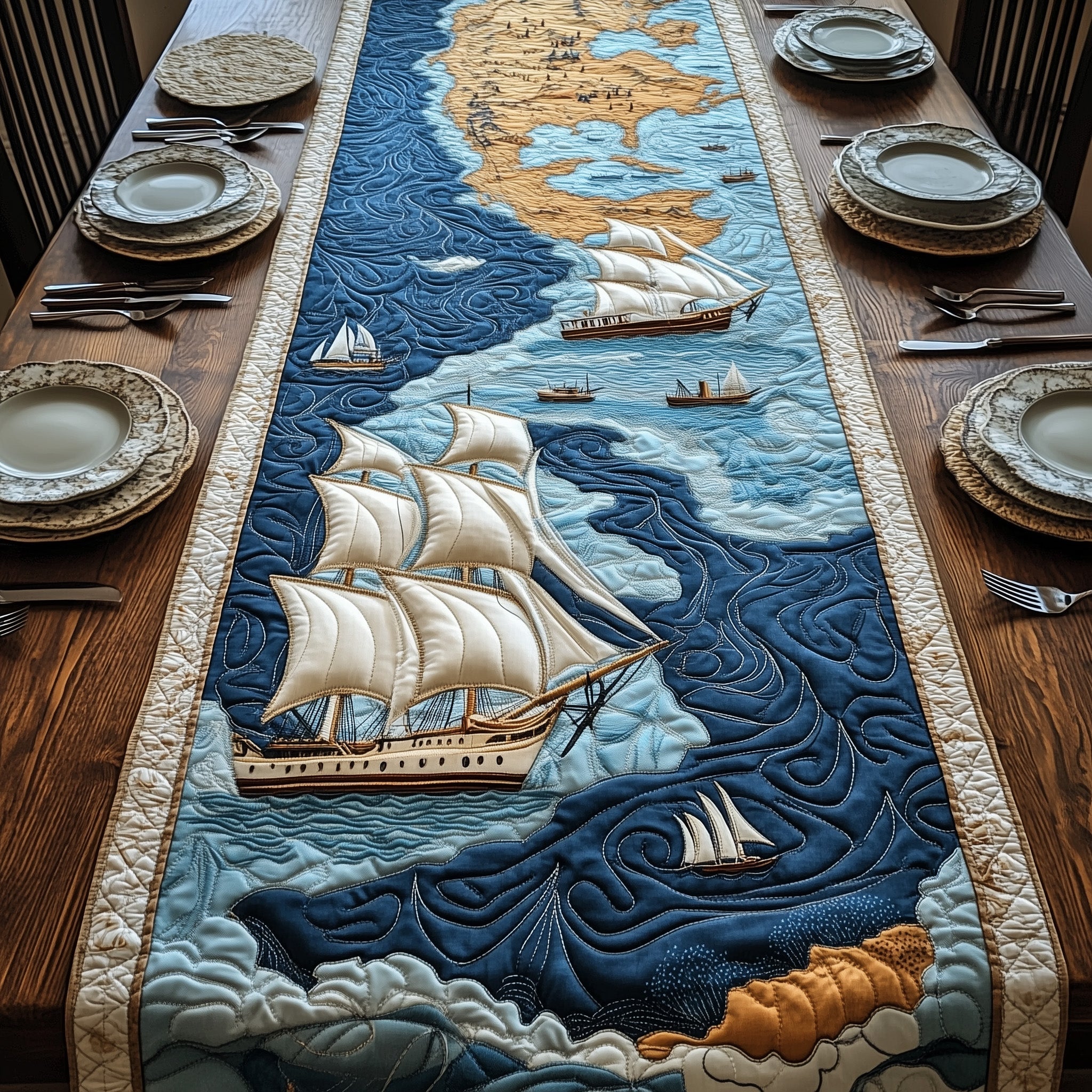 Nautical Quilted Table Runner Dinner Table Decor Perfect Father's Day Gifts