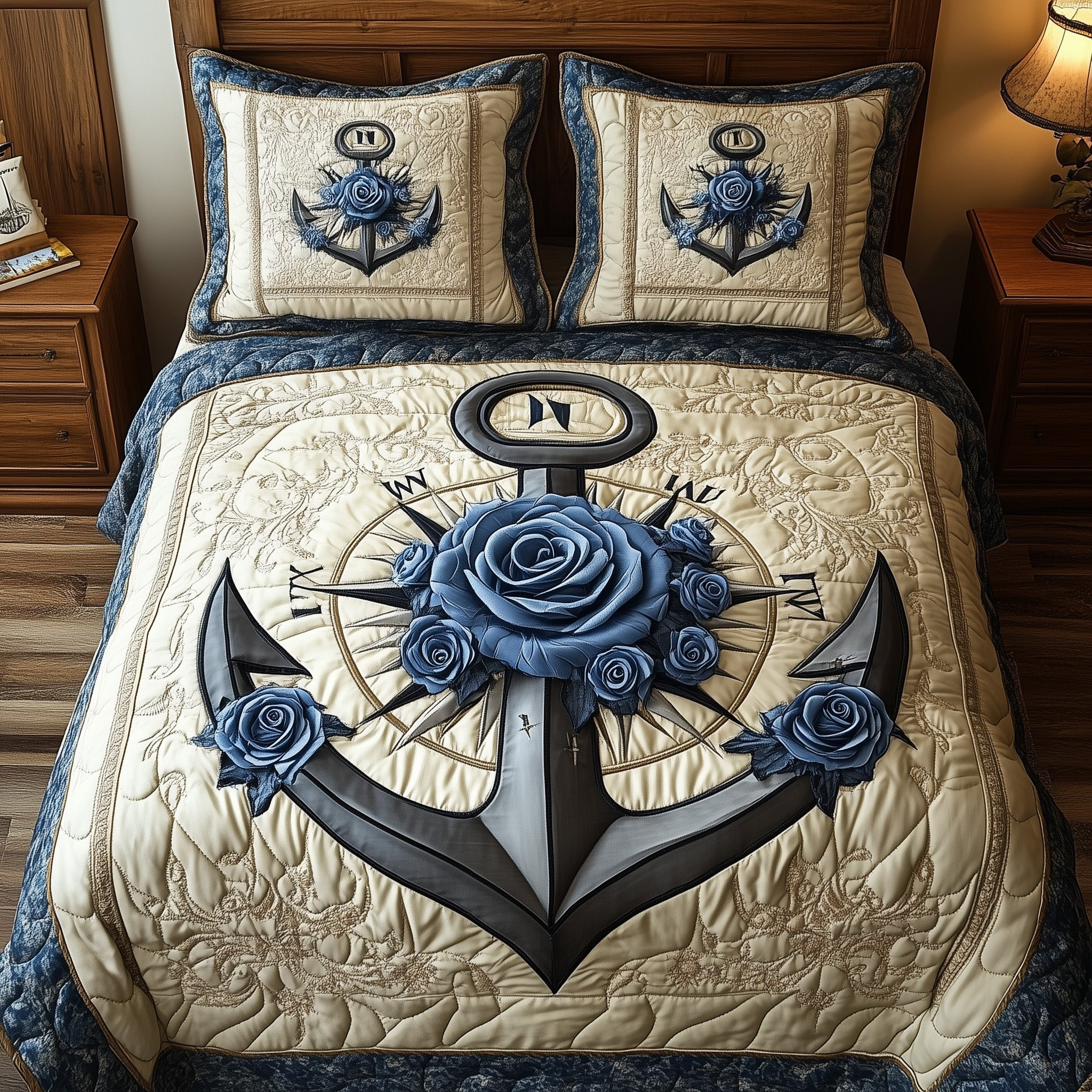 Nautical Rose Quilted Bedding Set Best King Sheets Anchor Related Gifts