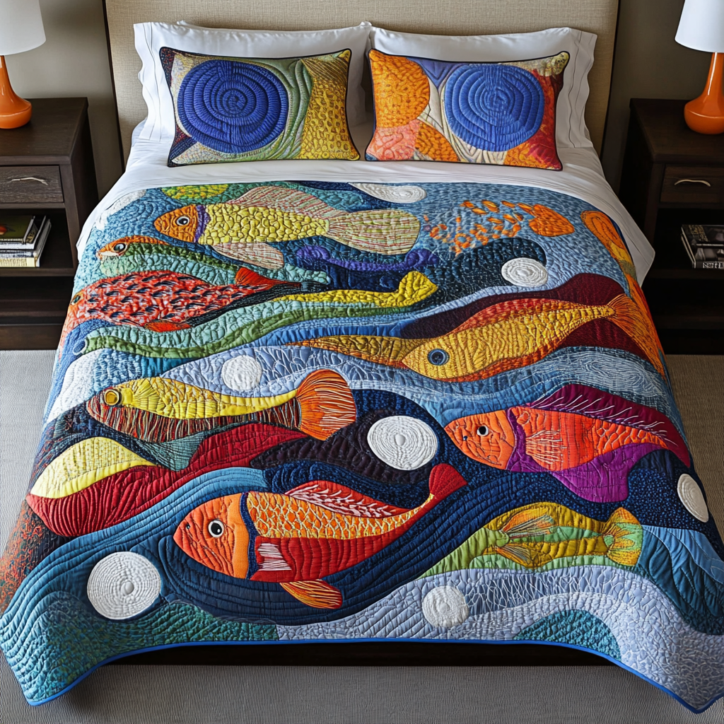 Nautical Whimsy Quilted Bedding Set Bed Decor Gifts For Ocean Lovers