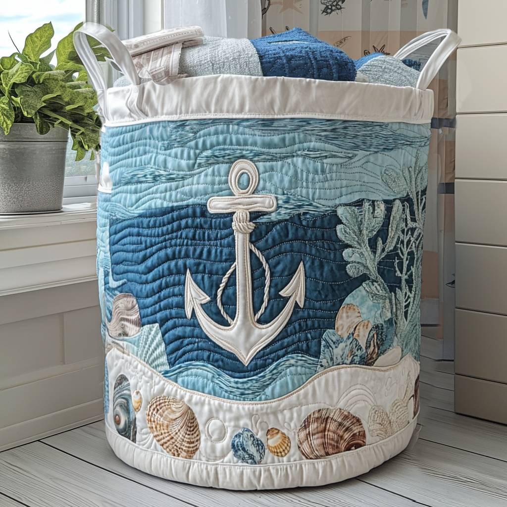 Navy Drift Quilted Laundry Basket Best Clothes Basket Great Gift Ideas For Mom