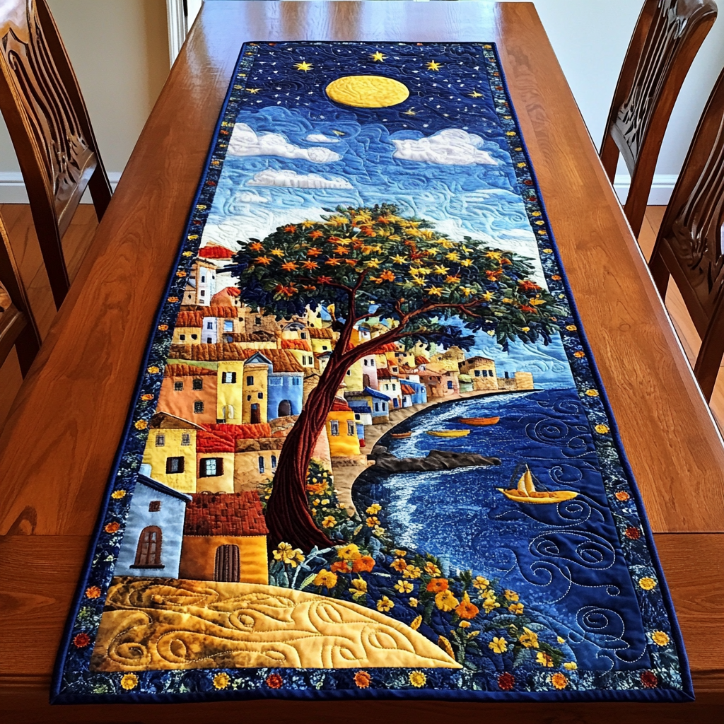 Night City Quilted Table Runner Dining Room Decor Ideas Good Mothers Day Gifts