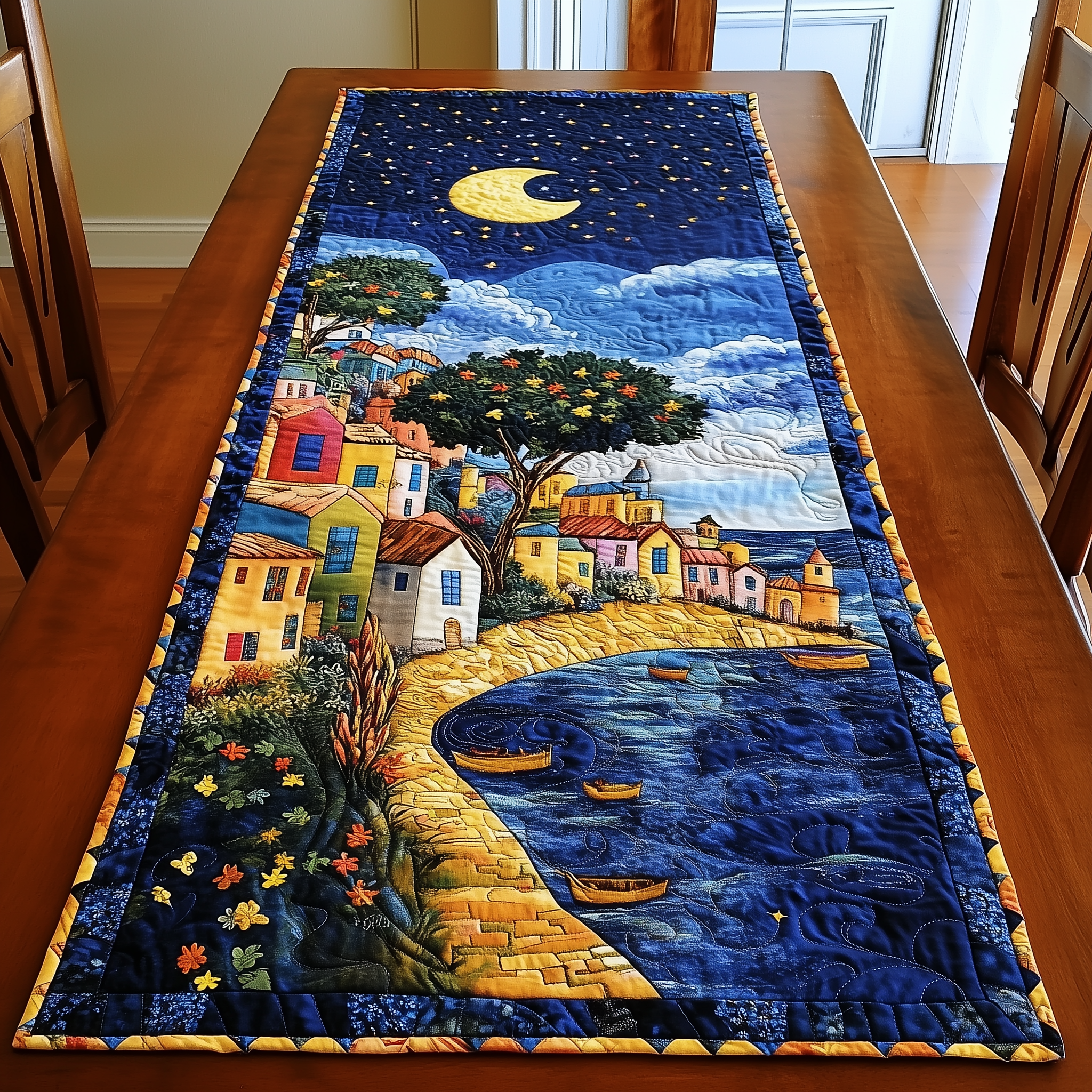 Night City Quilted Table Runner Dinner Table Decor Best Mothers Day Gifts