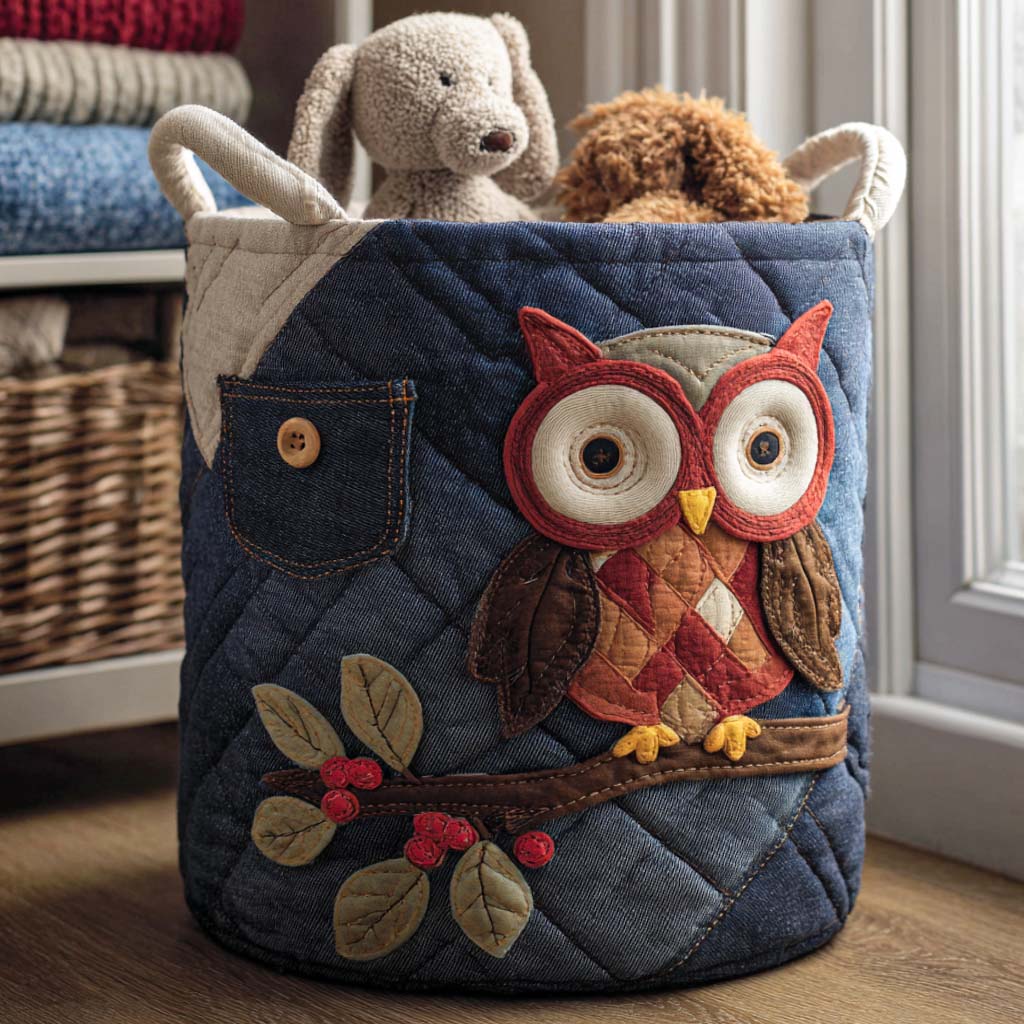 Night Owl Quilted Laundry Basket Clothes Hamper Owl Theme Gifts