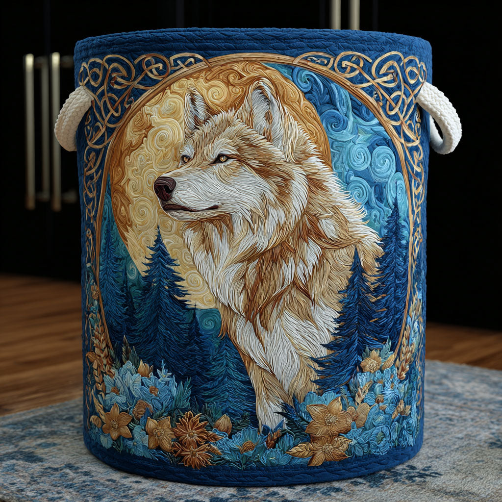 Night Wolf Quilted Laundry Basket Best Foldable Laundry Basket Unique Gifts For Wolf Lovers
