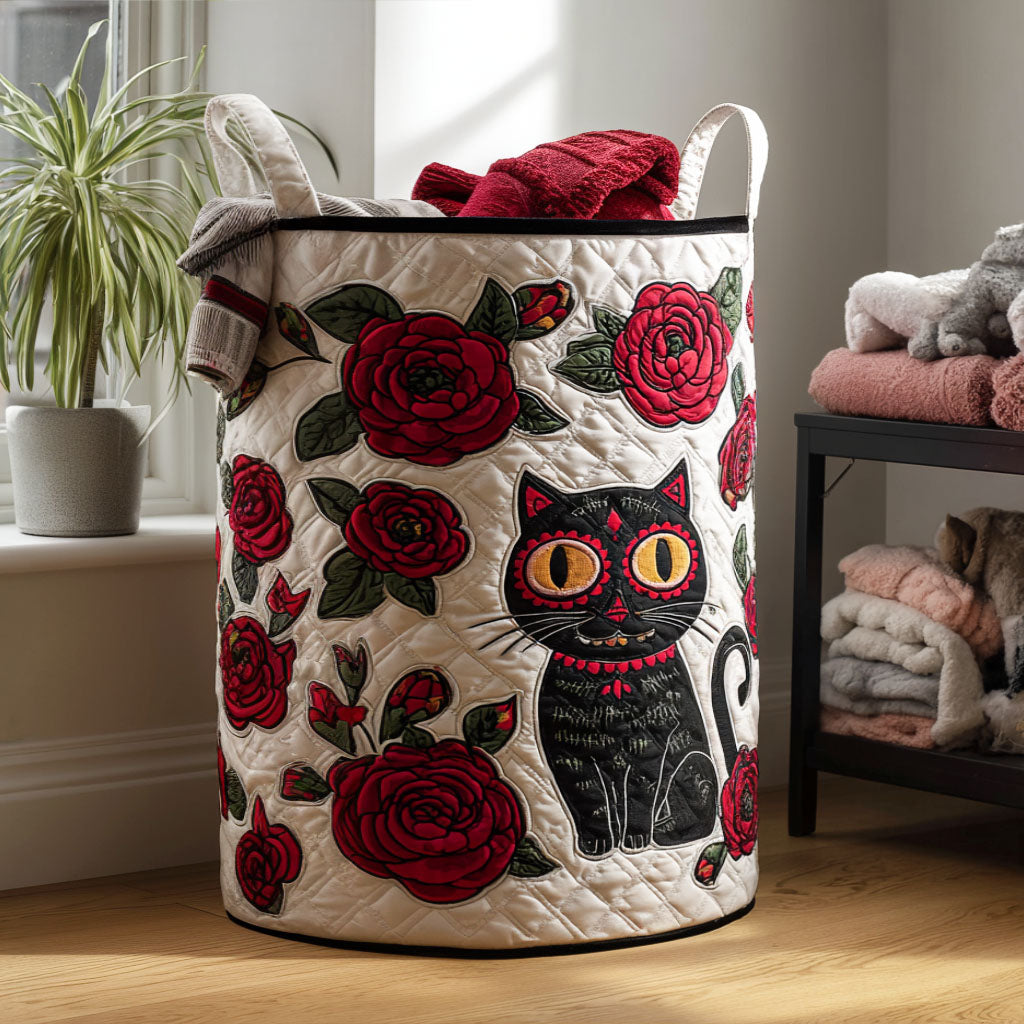 Nine Lives in Bloom Quilted Laundry Basket Laundry Clothes Basket Cute Pet Gifts For Cat Owners