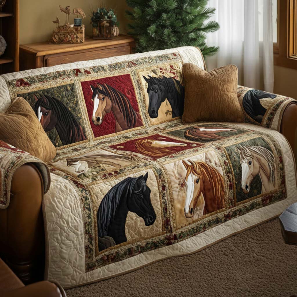 Noble Stallion Quilted Sofa Cover Indoor Decor Horse Gifts For Adults