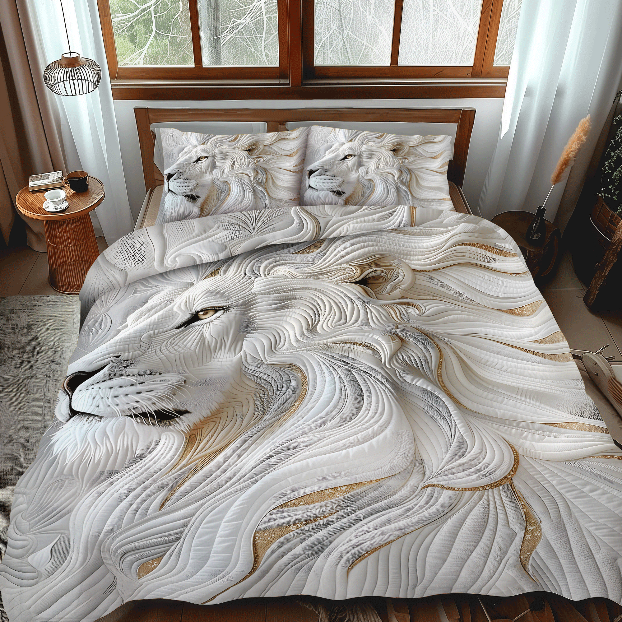 Noble Strength Quilted Bedding Set Aesthetic Room Decor Lion Themed Gifts