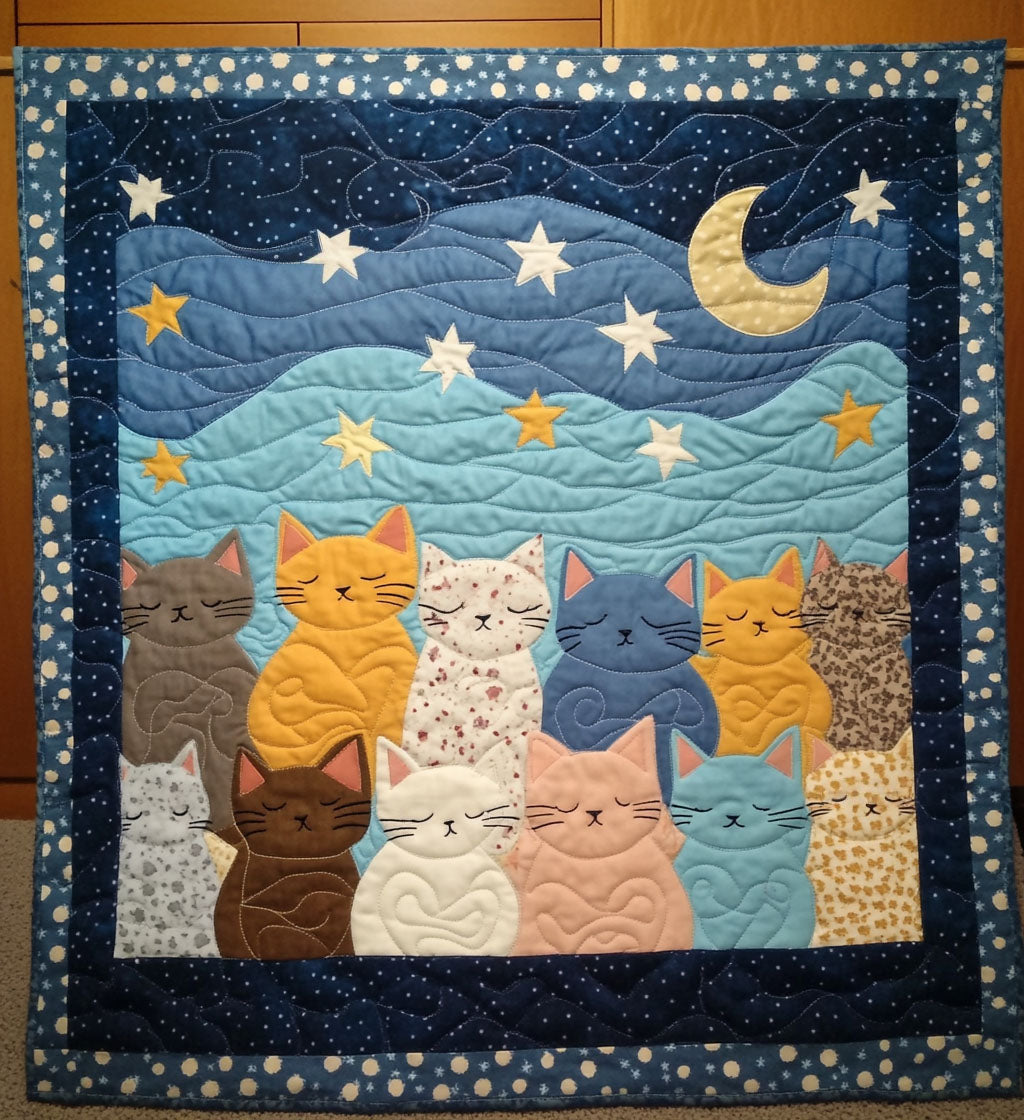 Nocturnal Cat Bliss Quilted Blanket Aesthetic Room Decor Cat Lady Gift Ideas