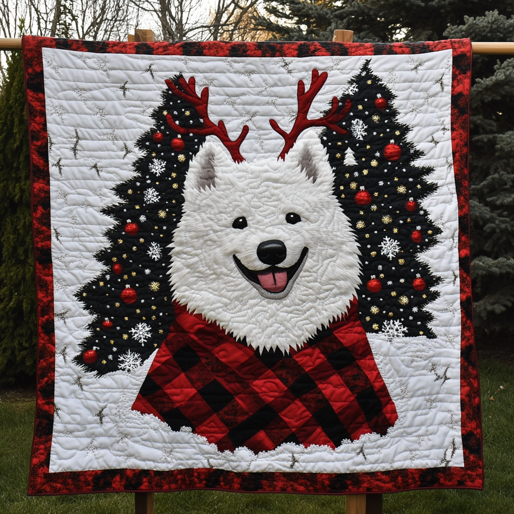 Noel Night With Samoyed Quilted Blanket Best Christmas Duvet Cover Set Christmas Gifts For Coworkers