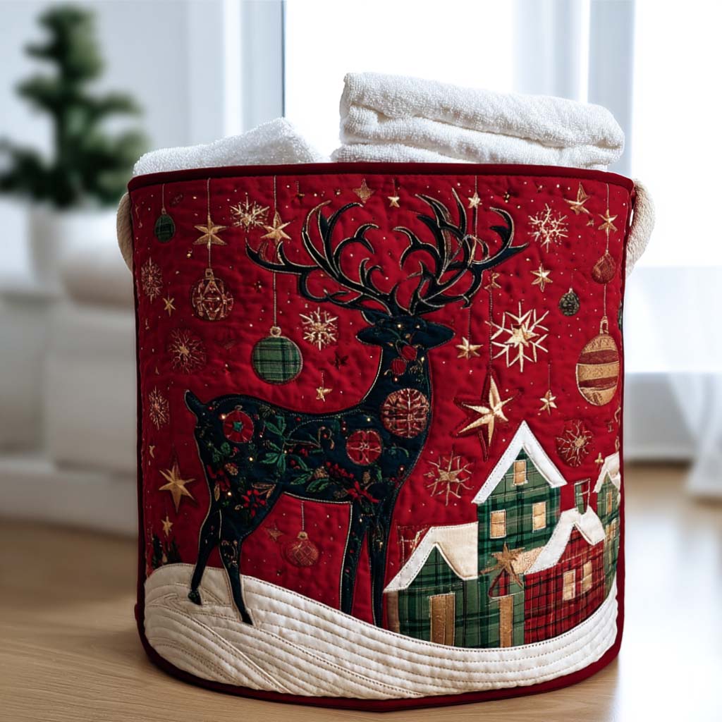 Noel Reindeer Quilted Laundry Basket Clothes Basket Family Xmas Ideas
