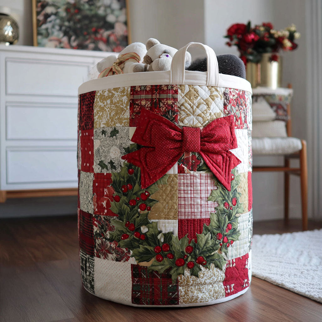 Noel Wreath Charm Quilted Laundry Basket Foldable Hamper Xmas Presents For Daughter In Law