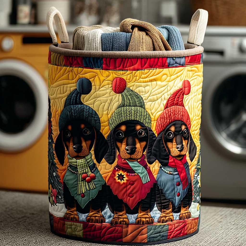 Nordic Dachshund Friends Quilted Laundry Basket Home Decor Christmas Gift Ideas For Her