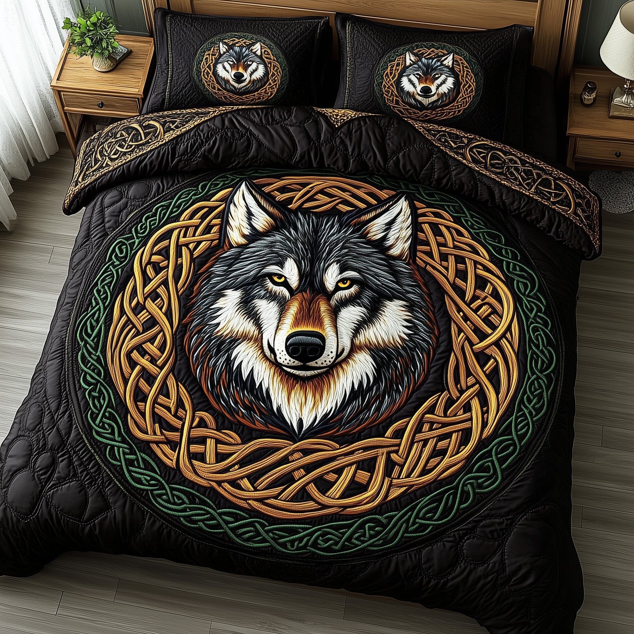 Nordic Wolf Spirit Quilted Bedding Set Best Bedding Sets Wolf Themed Gifts