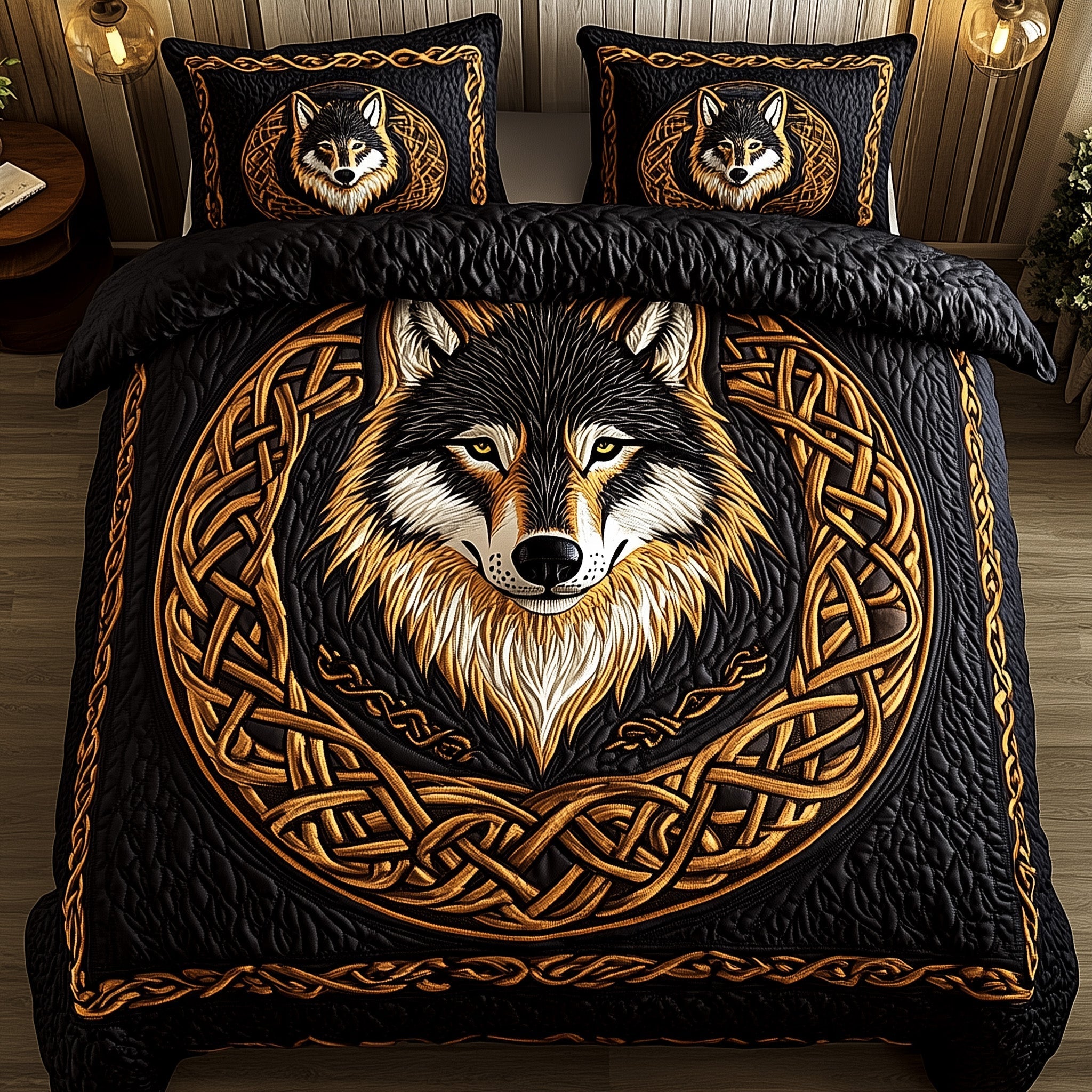 Nordic Wolf Spirit Quilted Bedding Set Good Bed Sets Unique Gifts For Wolf Lovers