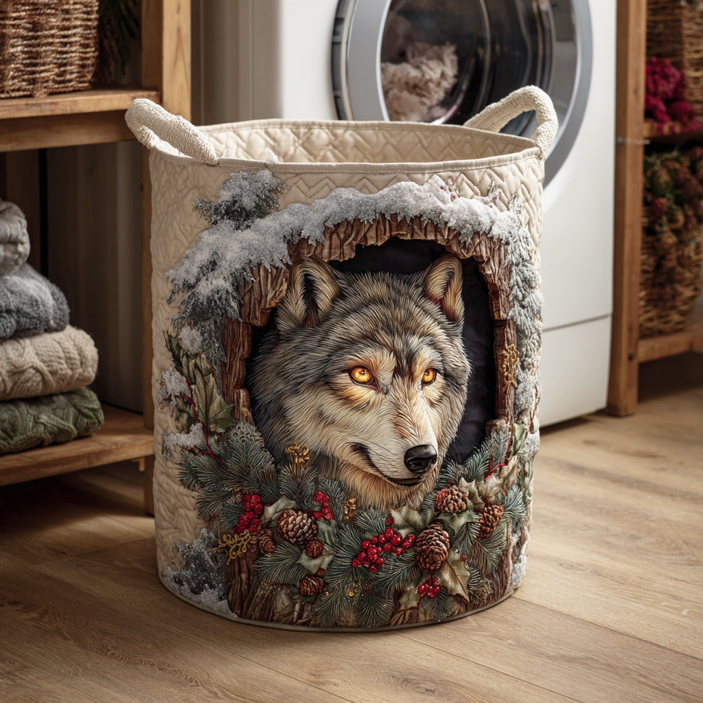 Northern Wolf Trail Quilted Laundry Basket Modern Clothes Hamper Christmas Gifts For Relatives