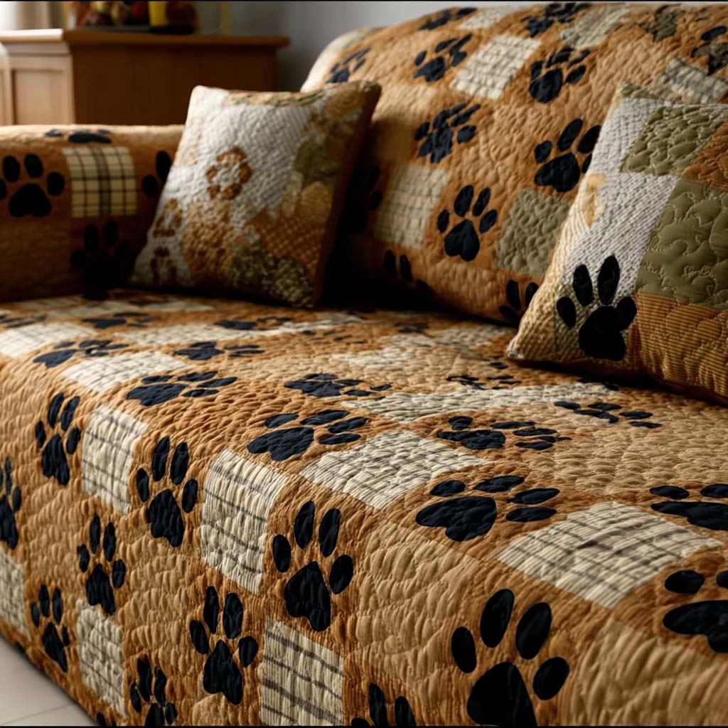 Nostalgic Paw Quilted Sofa Cover Sofa Cover For Couch Best Presents For Dog Lovers