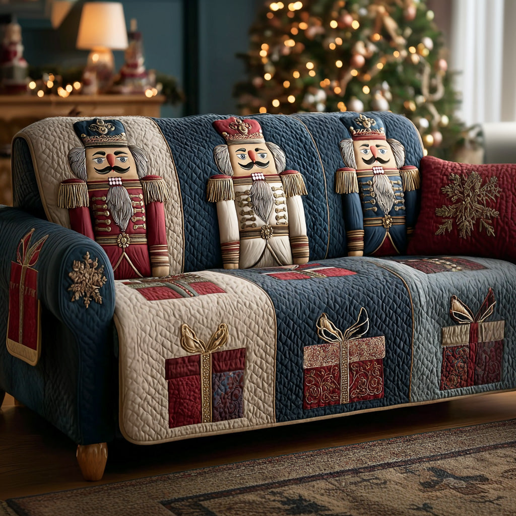 Nutcracker Guard Quilted Sofa Cover Sofa Protector Family Xmas Presents