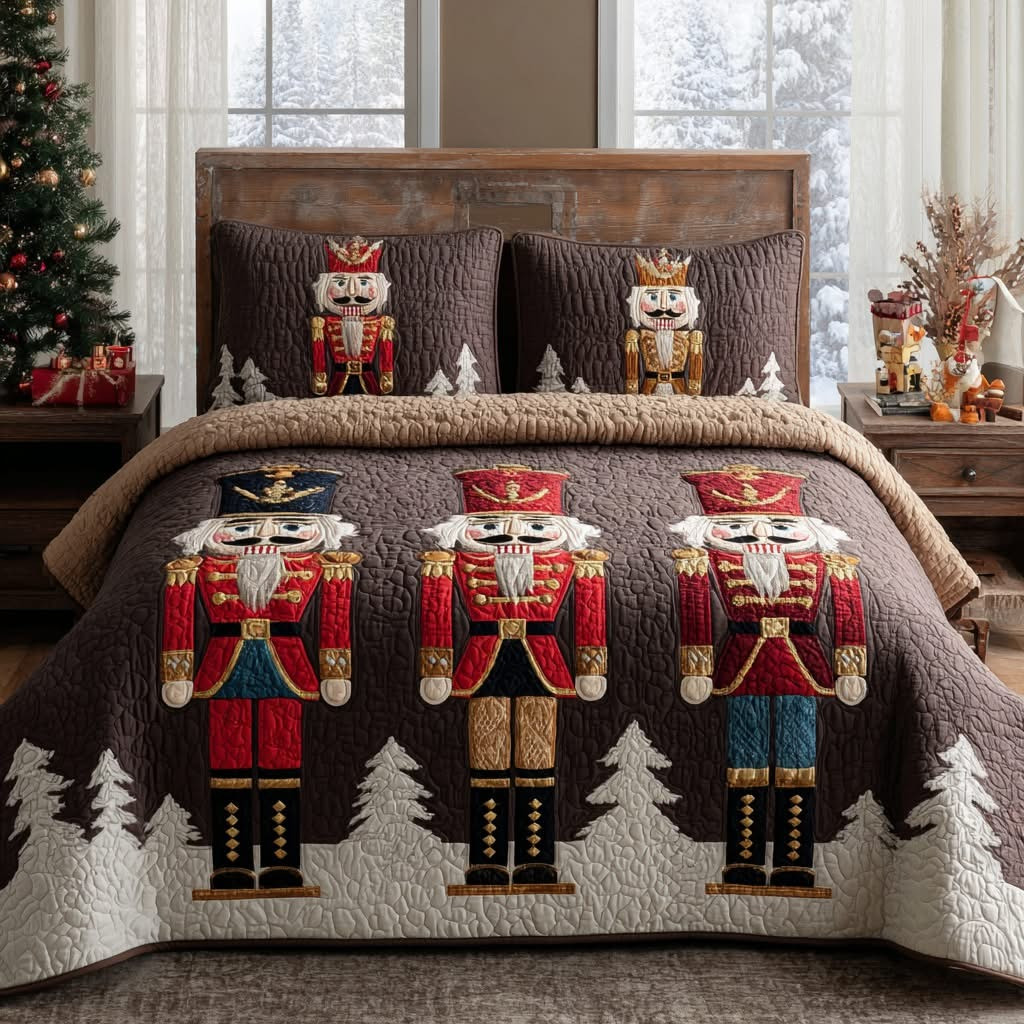 Nutcracker Parade Quilted Bedding Set Holiday Bedroom Decor Christmas Gifts Ideas