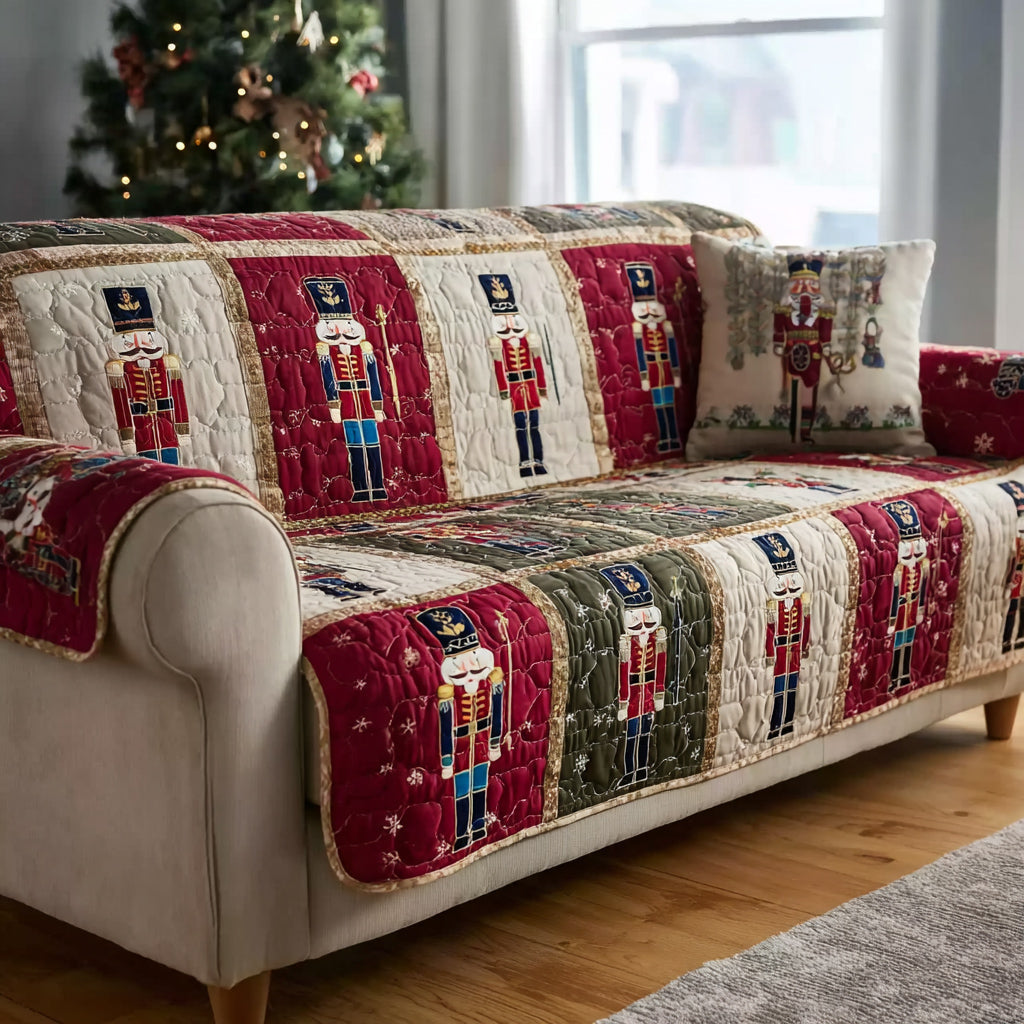 Nutcracker Soldier Blocks Quilted Sofa Cover Christmas Couch Decor Top Christmas Gifts
