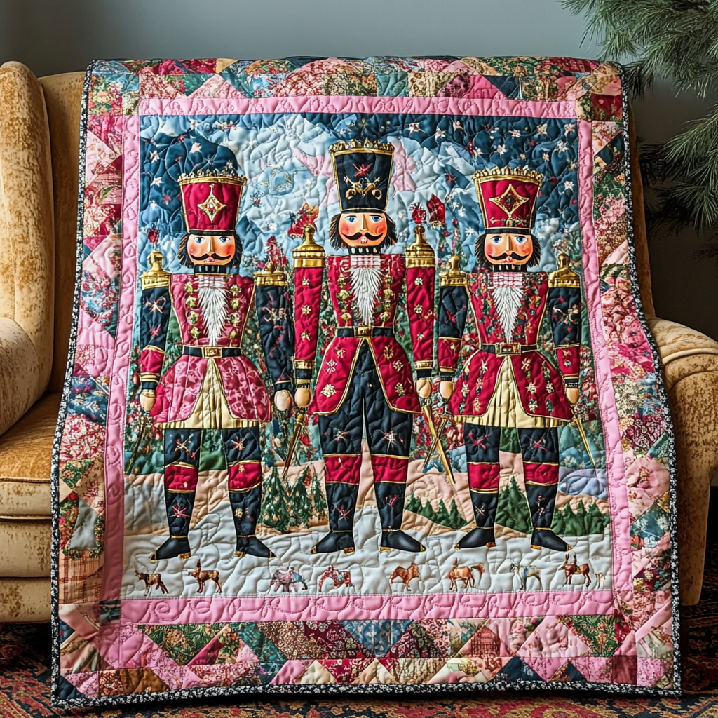Nutcracker Toy Guard Quilted Blanket Christmas Bed Decor Best Family Xmas Gifts