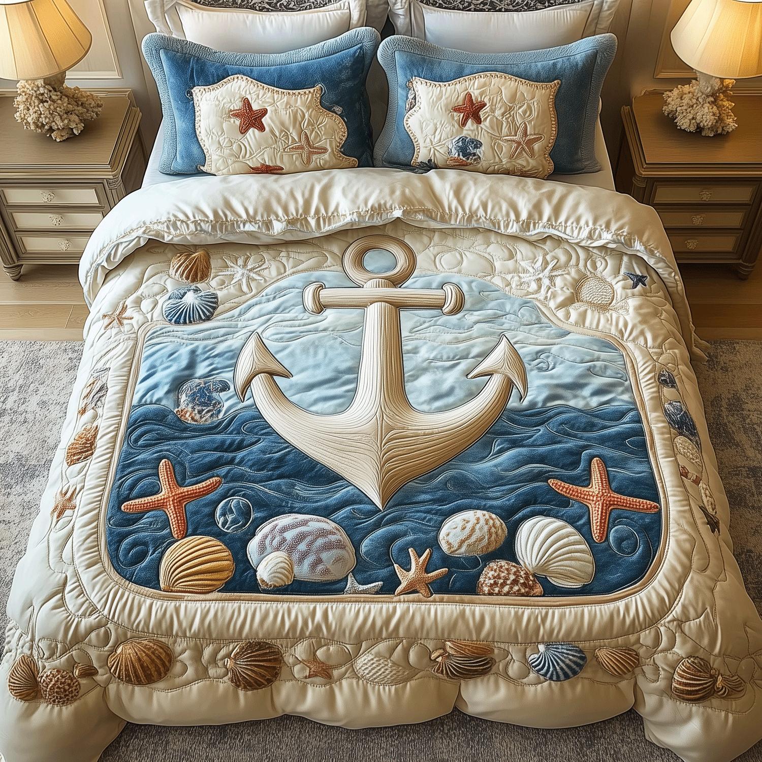 Ocean Anchor Quilted Bedding Set Best Bedsheets Gifts With Anchors On Them