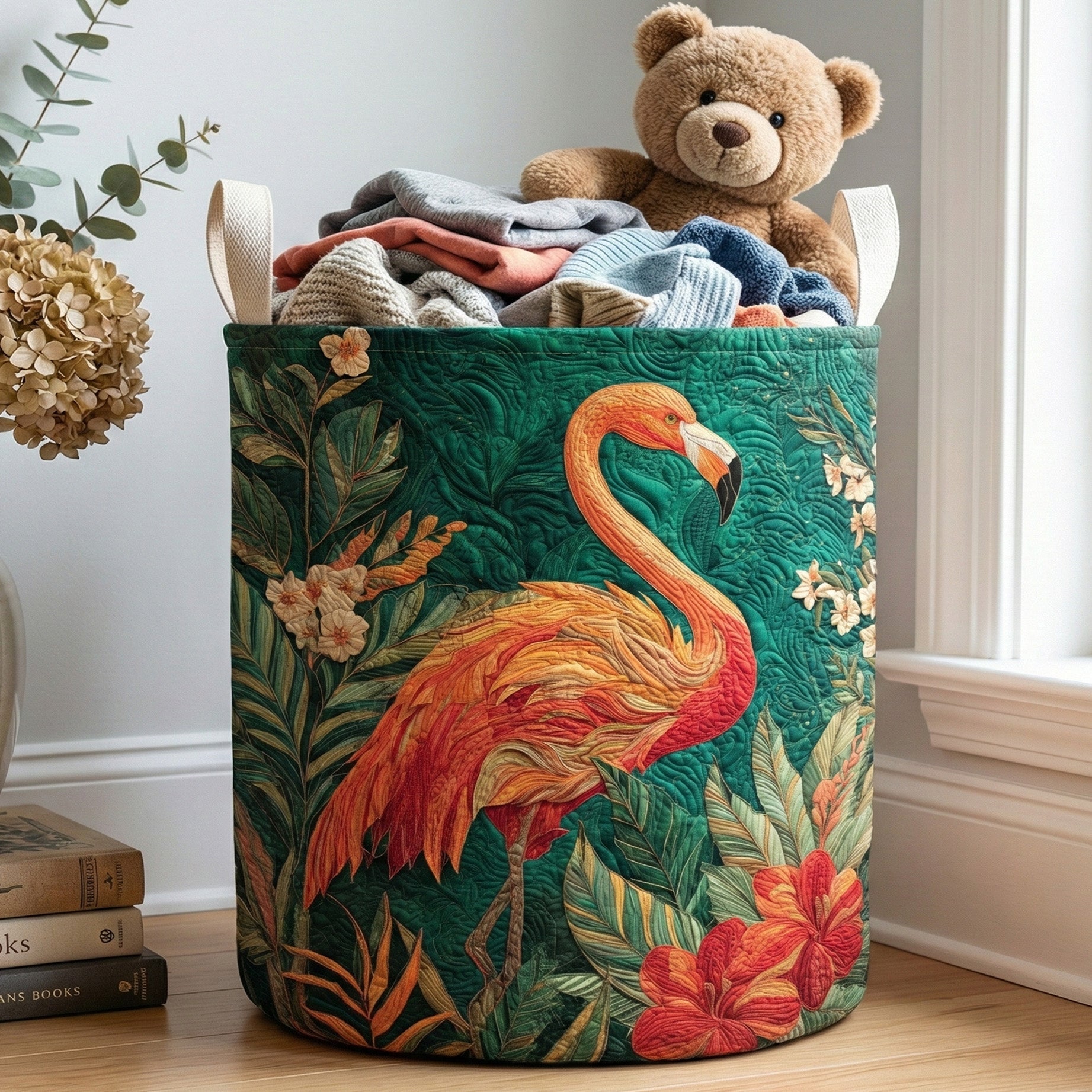 Ocean Breeze Flamingo Quilted Laundry Basket Foldable Laundry Basket Flamingo Inspired Gifts