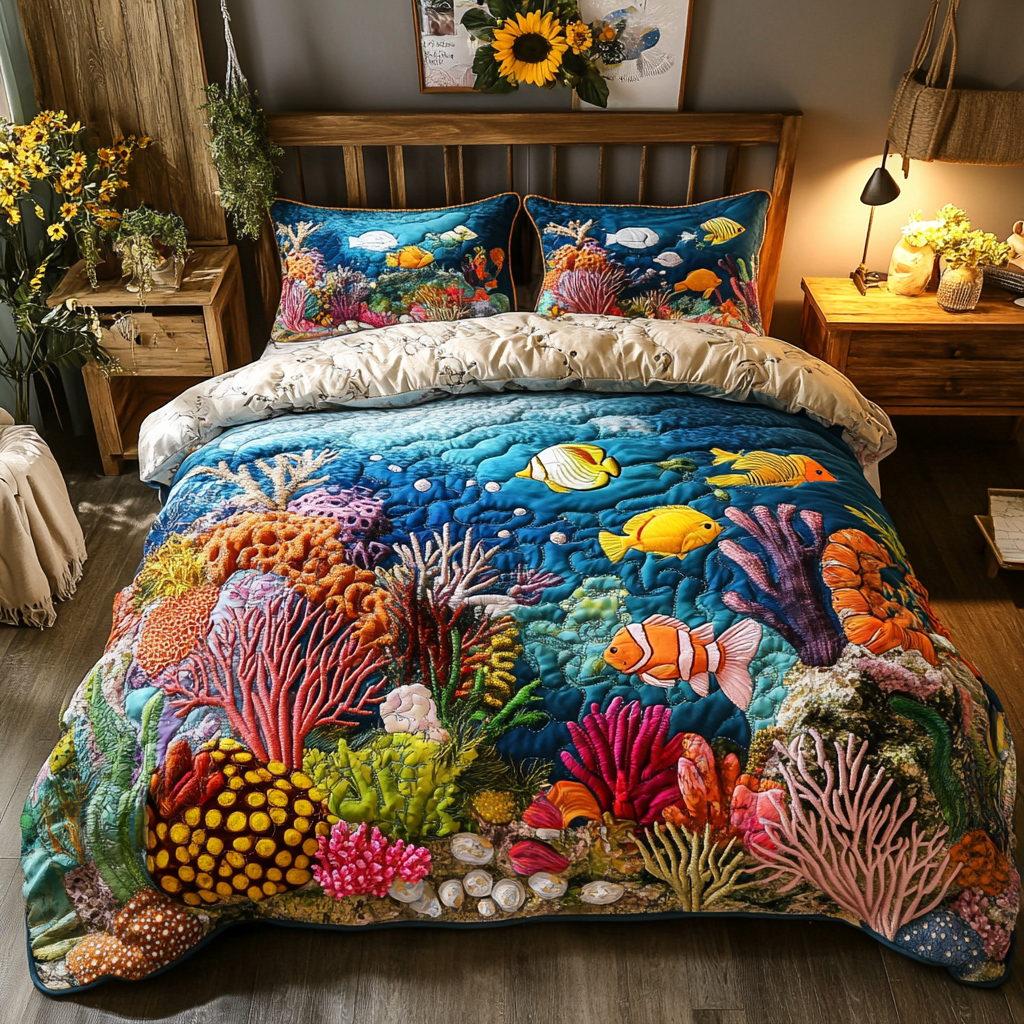 Ocean Breeze Quilted Bedding Set Bed Decor Great Gifts For Beach Lovers