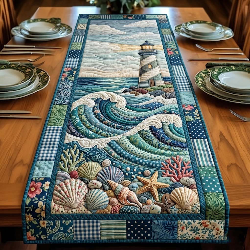 Ocean Breeze Quilted Table Runner Cool Table Runner Simple Father's Day Gift Ideas