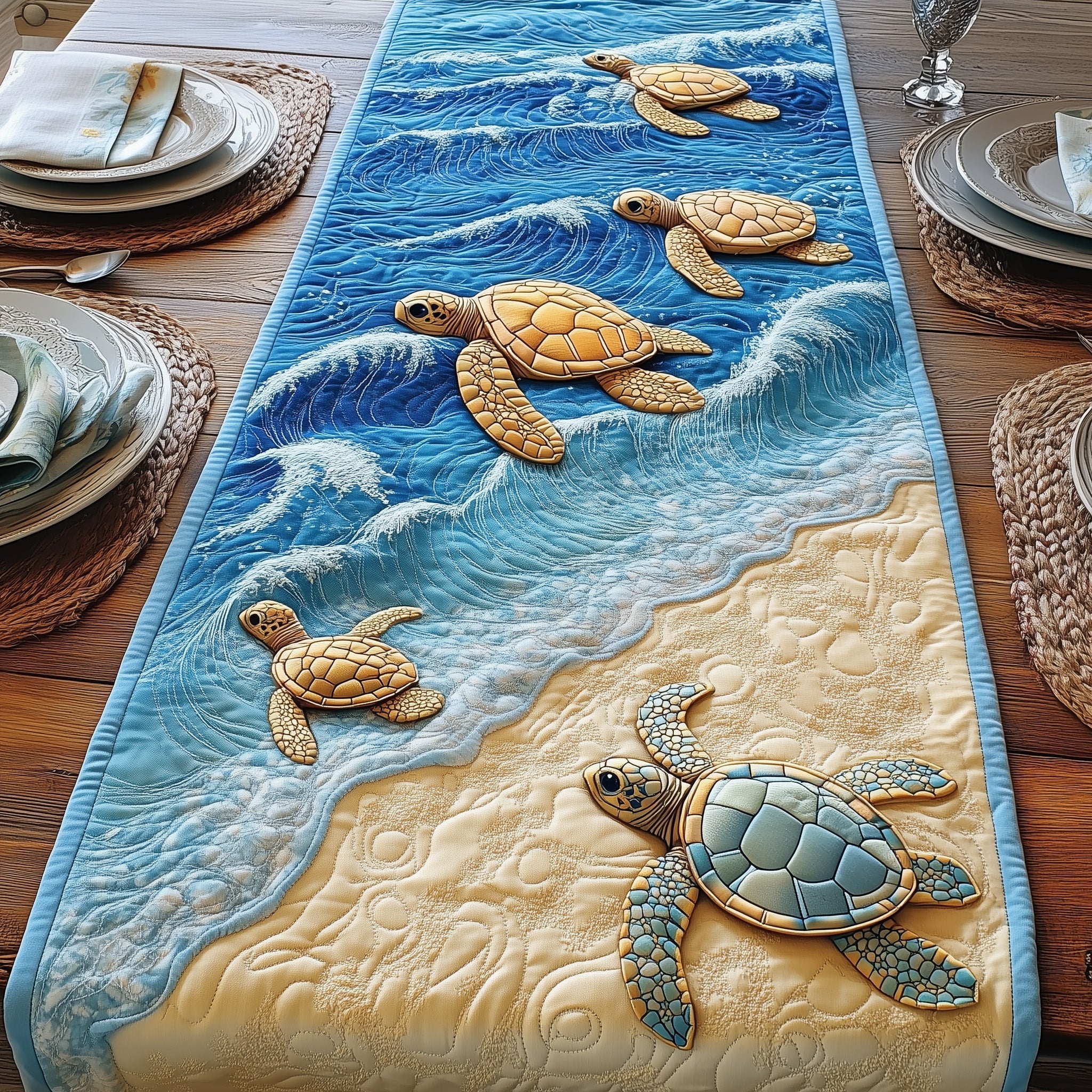 Ocean Breeze Quilted Table Runner Kitchen Table Decor Ideas Sea Turtle Gift Ideas