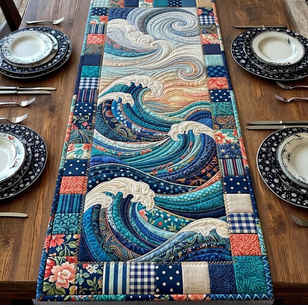 Ocean Breeze Quilted Table Runner Unusual Table Runners Birthday Presents For Dad