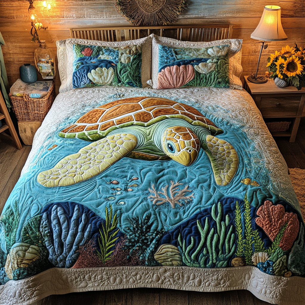Ocean Calm Quilted Bedding Set Unique Bed Sheet Set Gifts For Someone Who Loves The Beach