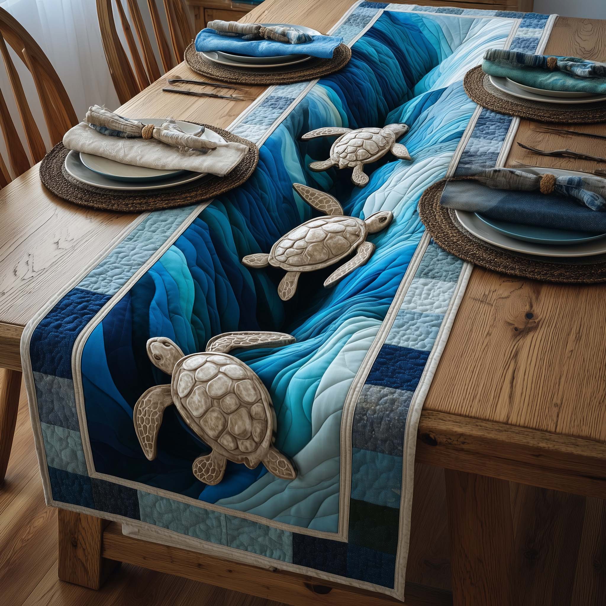 Ocean Drifter Quilted Table Runner Beach Theme Table Runner Gifts For A Turtle Lover