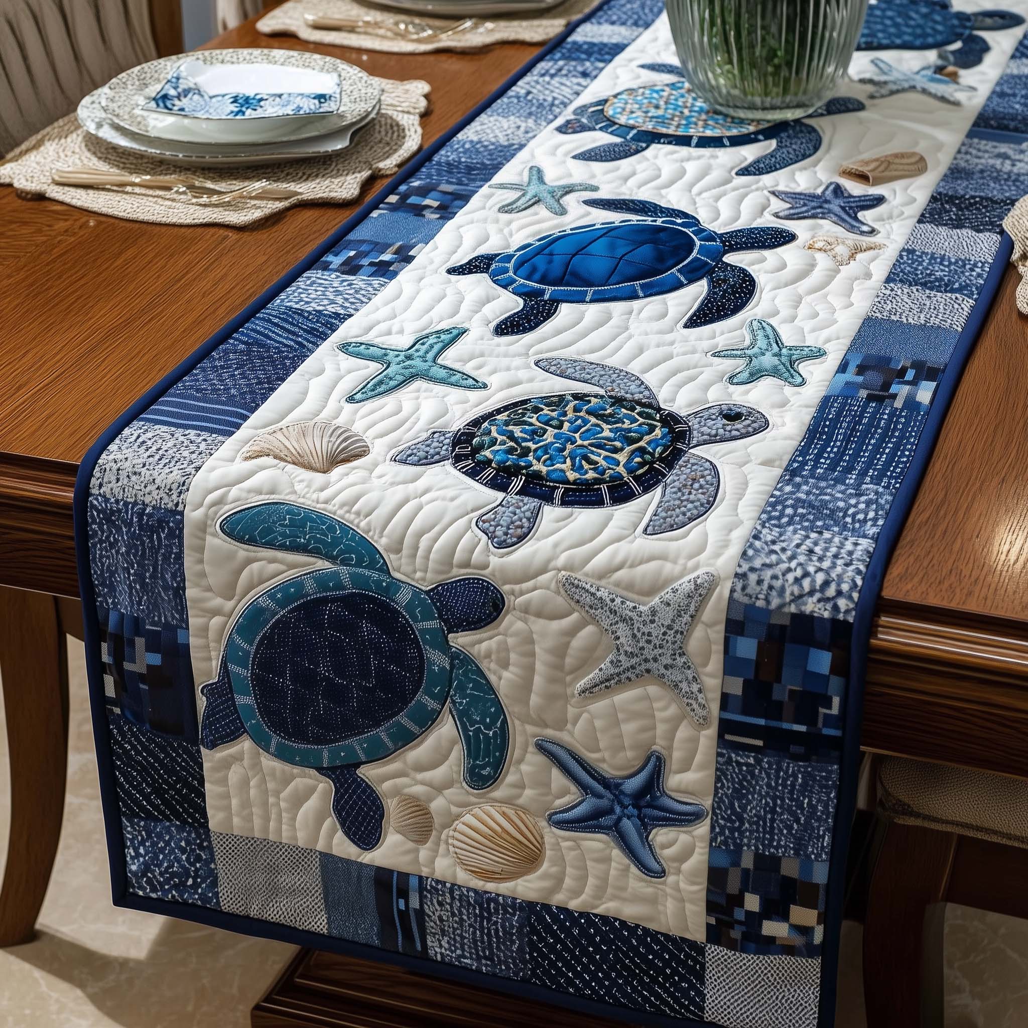Ocean Drifter Quilted Table Runner Coastal Style Table Runners Sea Turtle Gifts For Her