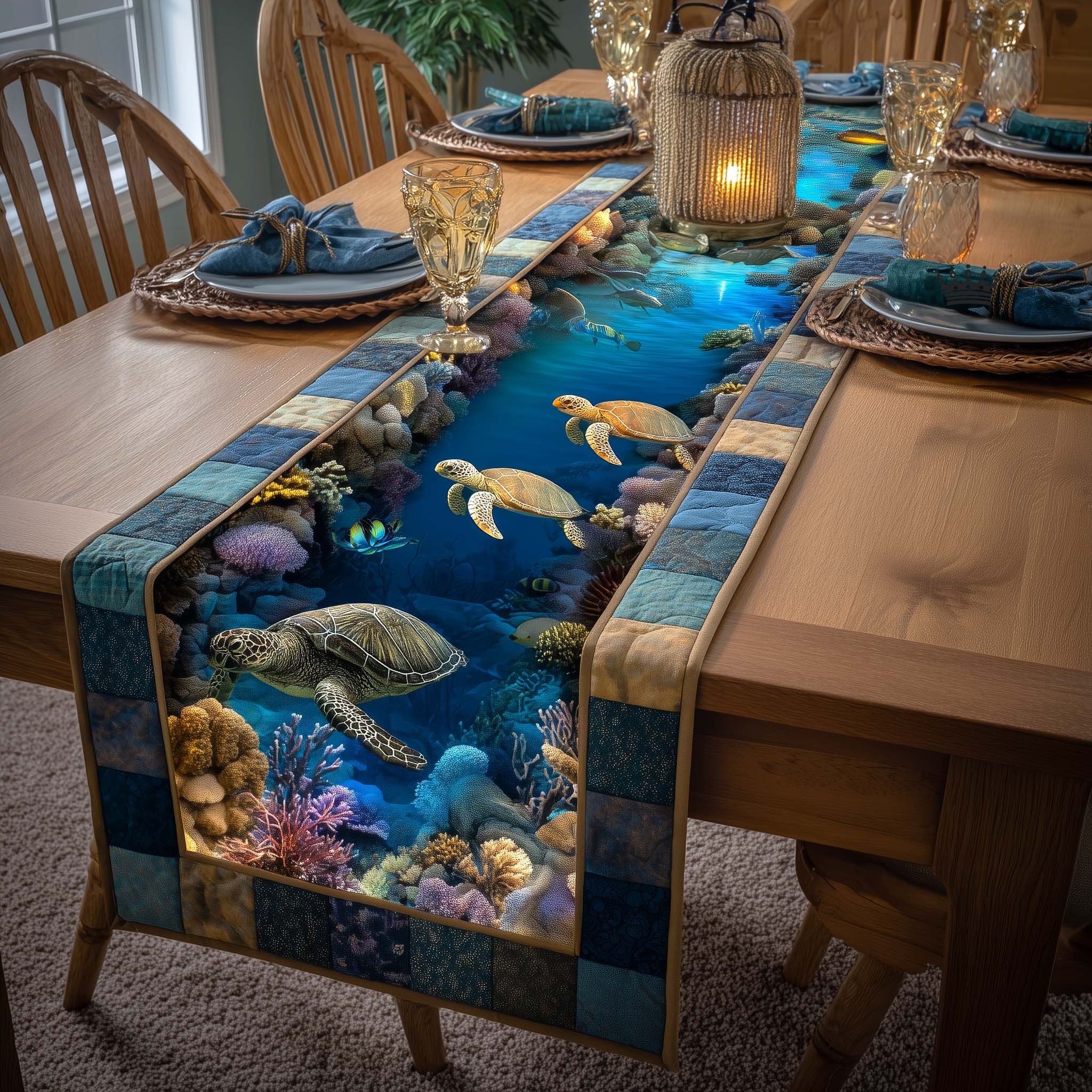 Ocean Drifter Quilted Table Runner Ocean Table Runner Unique Gifts For Turtle Lovers