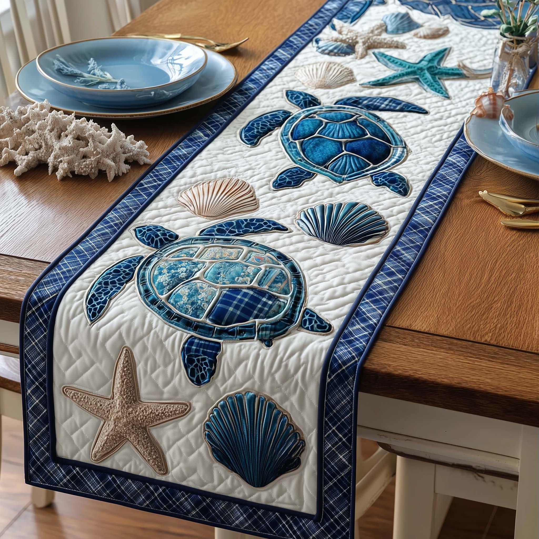 Ocean Drifter Quilted Table Runner Ocean Themed Table Runners Turtle Gifts For Turtle Lovers