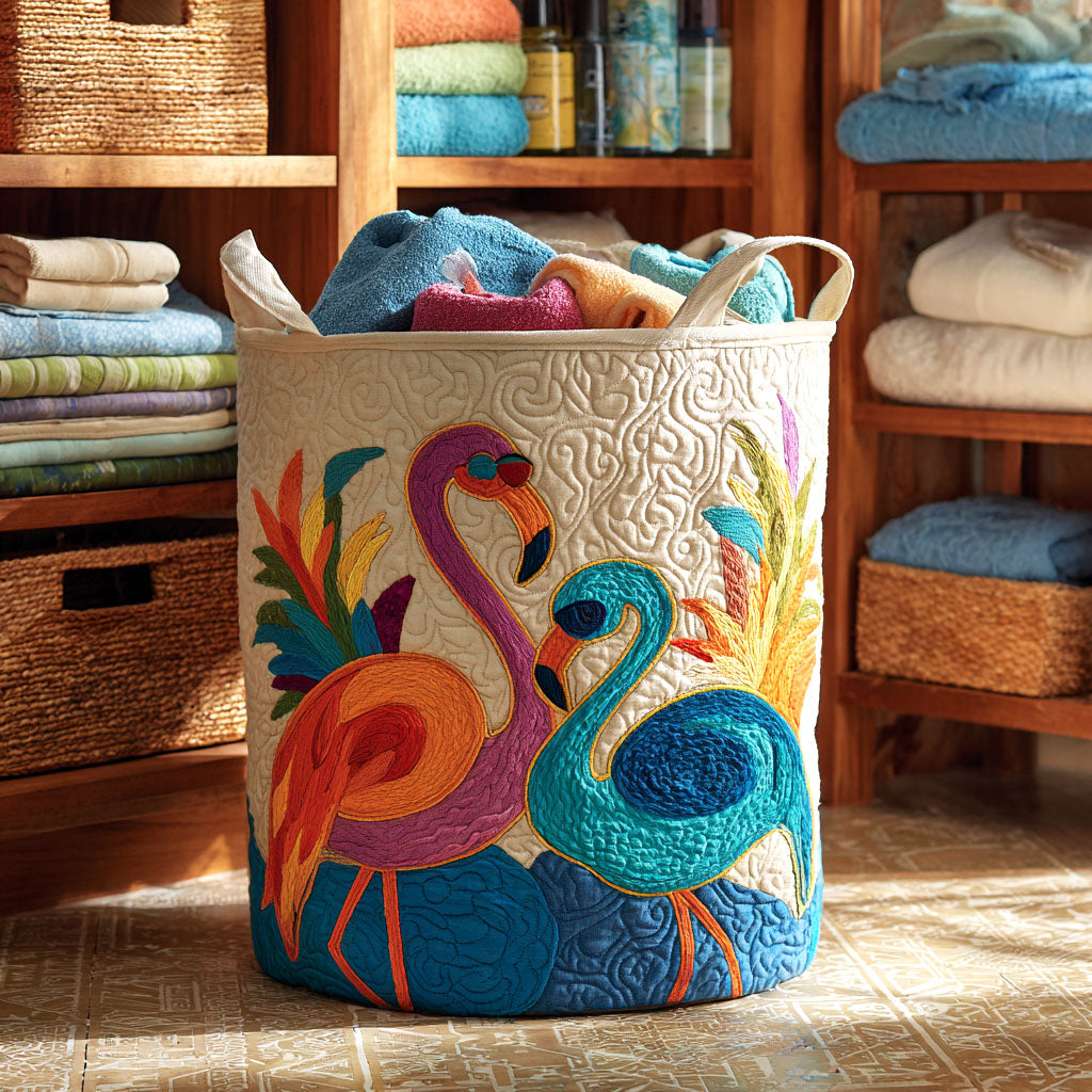 Ocean Flamingo Quilted Laundry Basket Laundry Hamper Basket Awesome Gifts For Flamingo Lovers