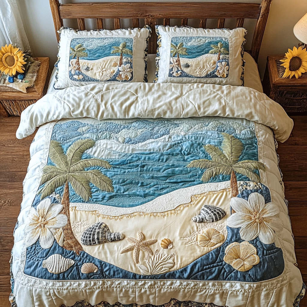 Ocean Garden Quilted Bedding Set Best Bedspread Set Beach Related Gifts