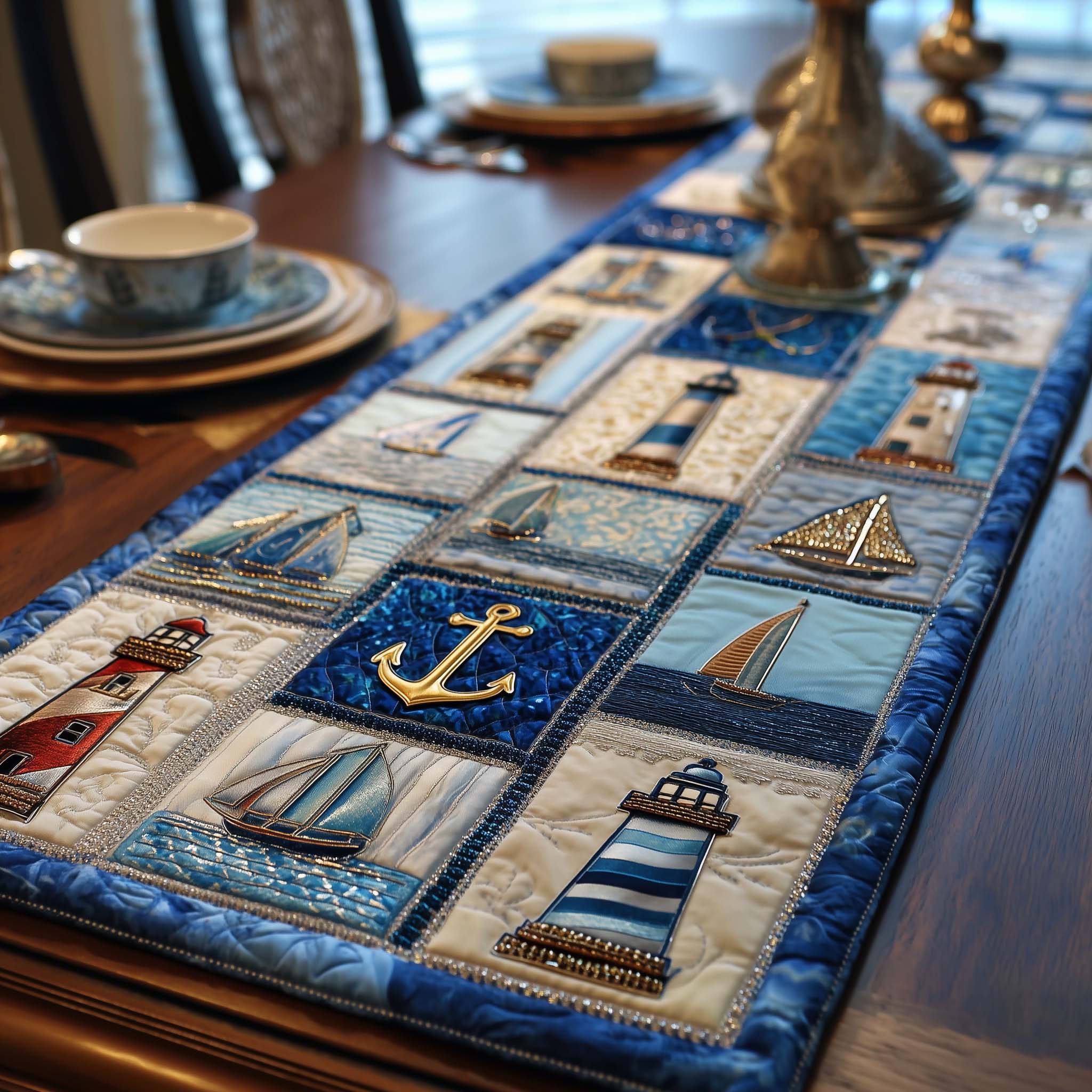 Ocean Gems Quilted Table Runner Beach Theme Table Runner Mother'S Day Gifts For Beach Lovers