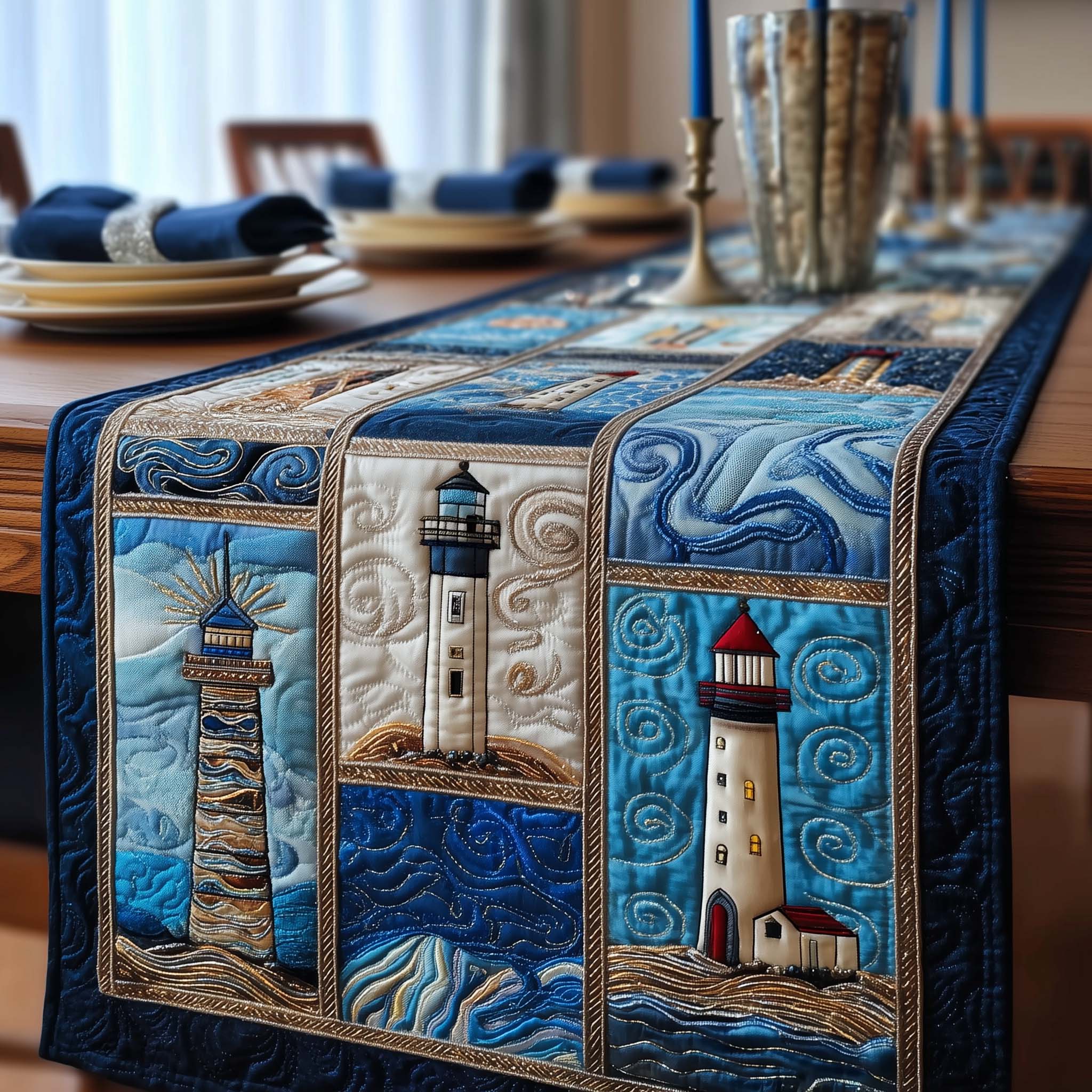 Ocean Gems Quilted Table Runner Nautical Table Topper Birthday Gift For Beach Lover