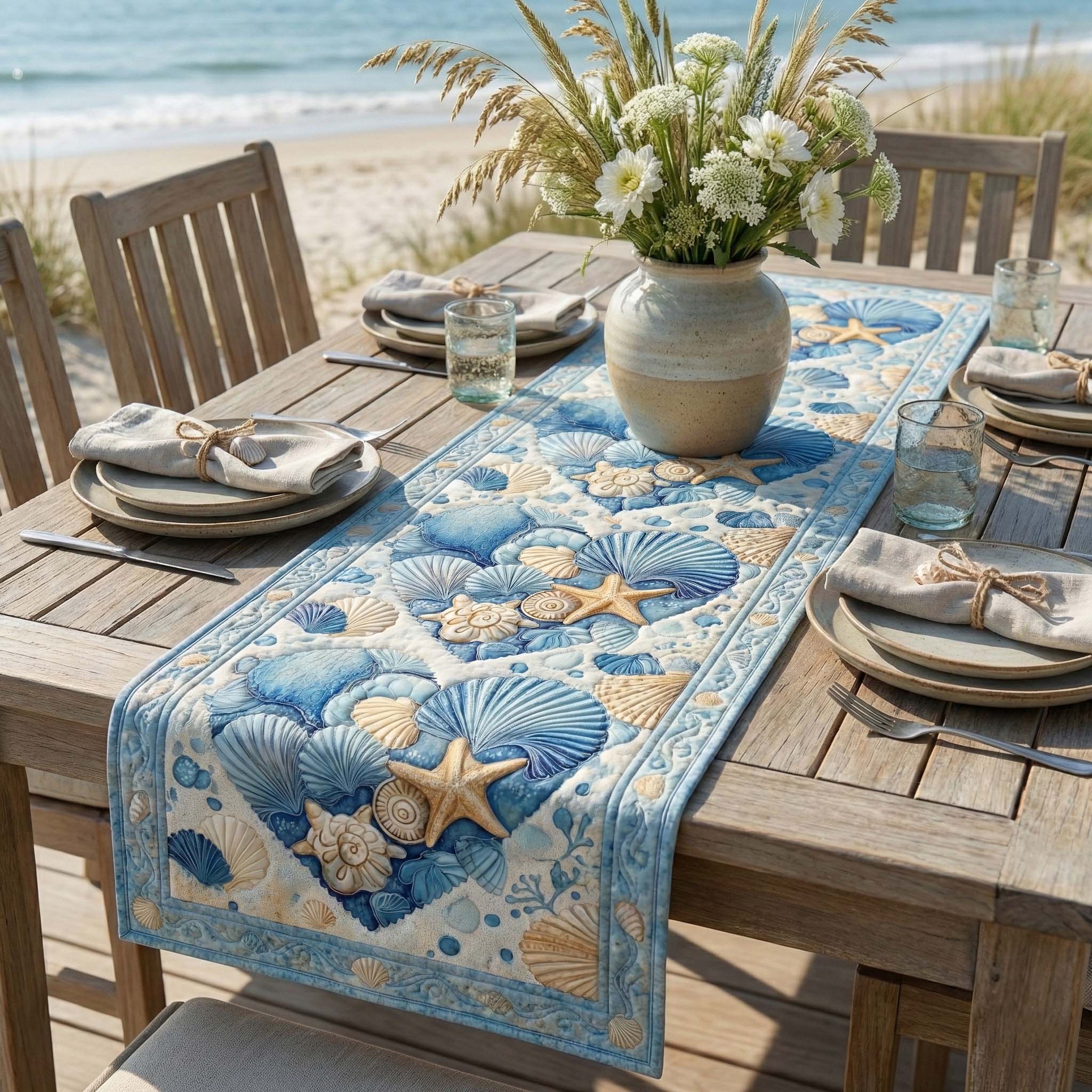 Ocean Heart Quilted Table Runner Kitchen Table Decor Ideas Great Father's Day Gifts