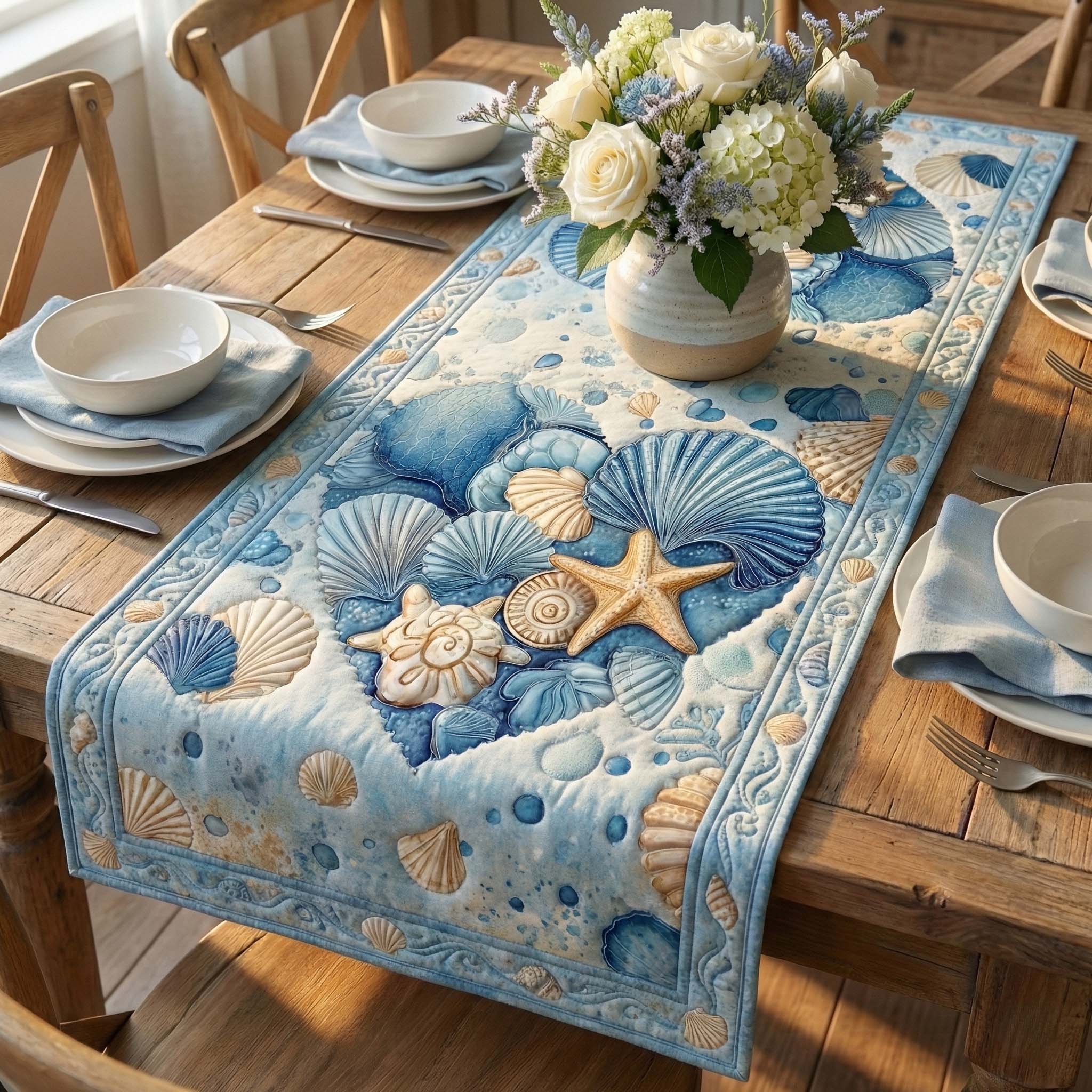Ocean Heart Quilted Table Runner Table Runner For Dining Table Useful Gifts For Dad
