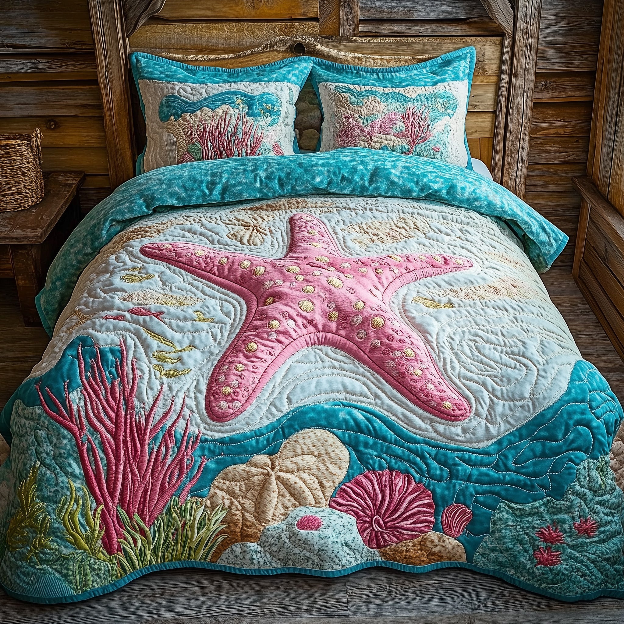 Ocean Jewel Star Quilted Bedding Set Bed Bedding Set Good Mothers Day Ideas