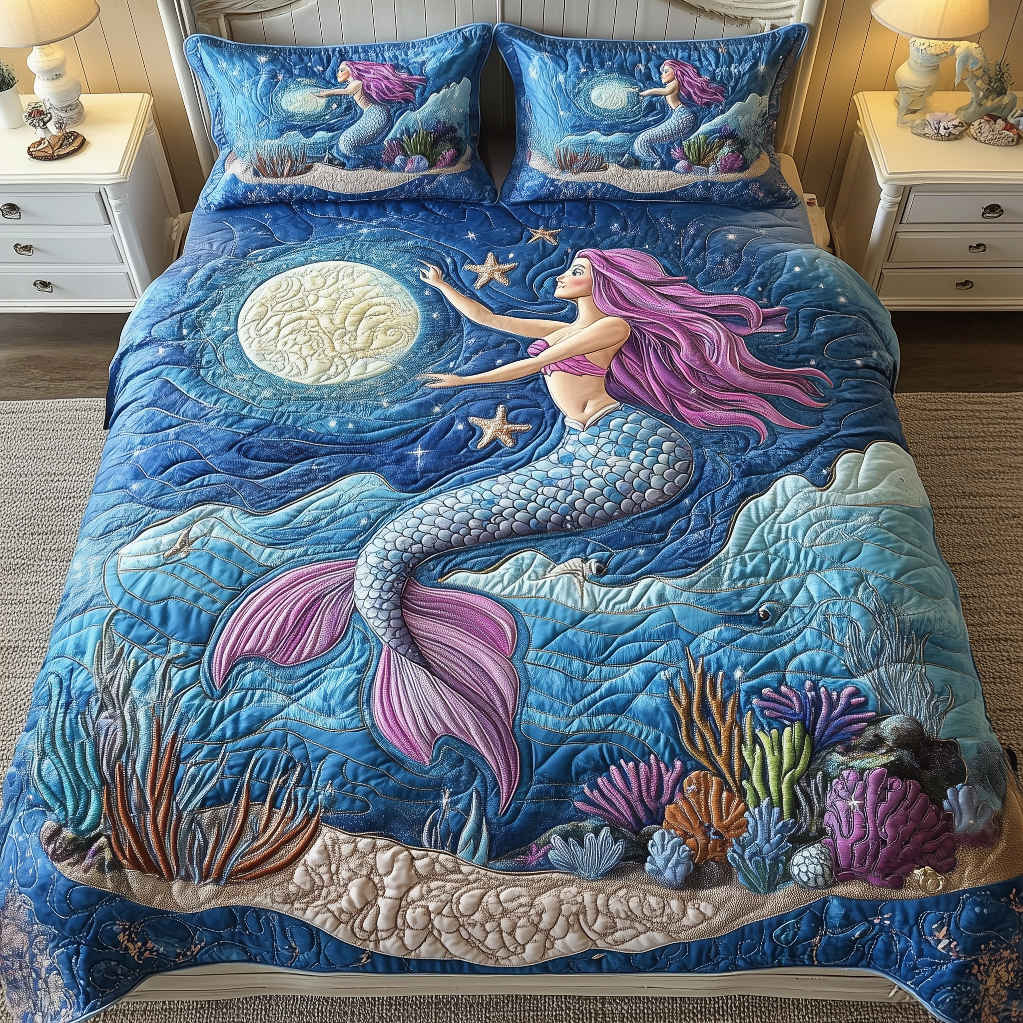 Ocean Mermaid Paradise Quilted Bedding Set Bedroom Room Decor Mother's Day Gift Ideas For Wife