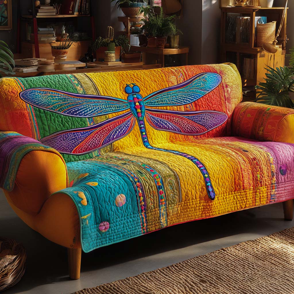 Ocean Mist Glow Quilted Sofa Cover Sofa Protector Dragonfly Gifts For Her
