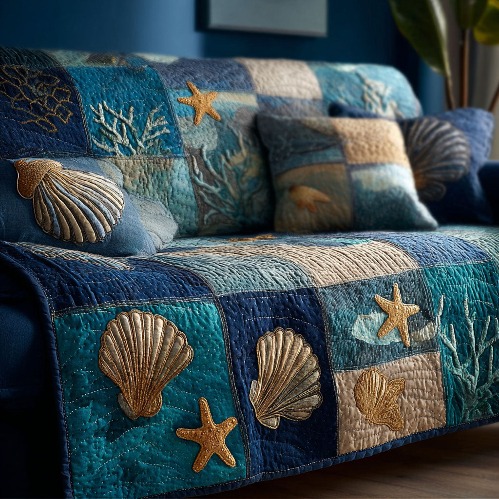 Ocean Mist Quilted Sofa Cover Living Room Decor Summer Beach Gifts